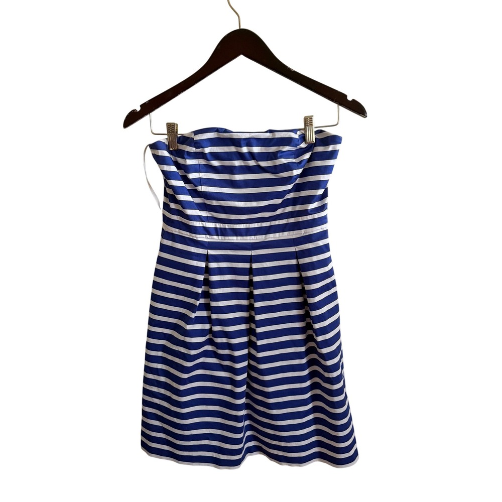 Gap Womens Blue White Striped Strapless Mini Dress Pleated Pockets Size 4